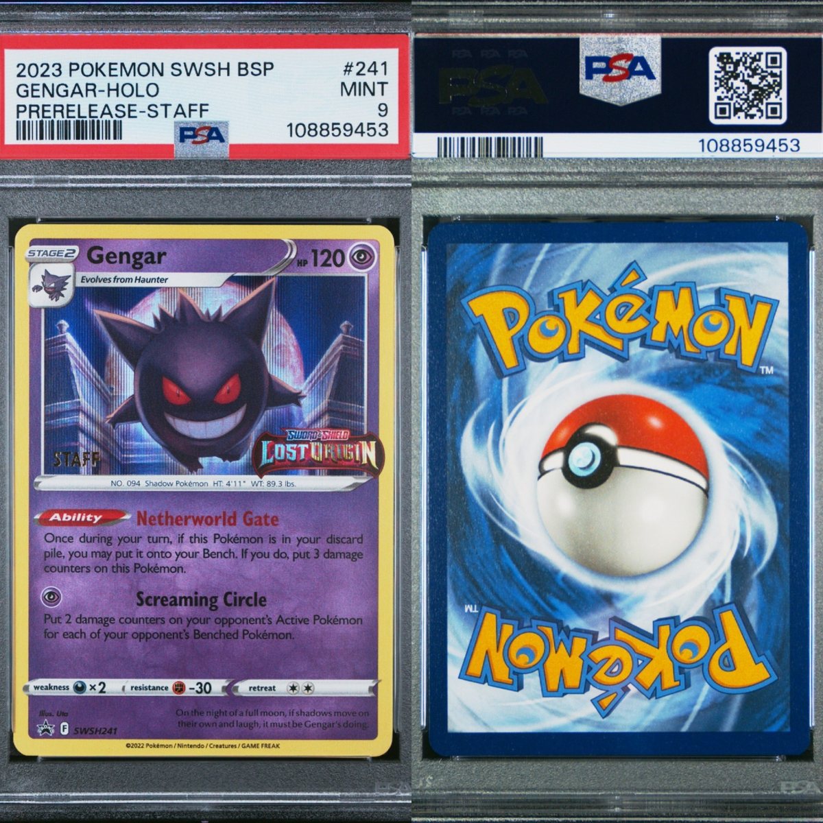 🔥 PSA 9 MINT STAFF GENGAR HOLO | LOST ORIGIN PRERELEASE SWSH241 | RARE 🔥 – Photo 1